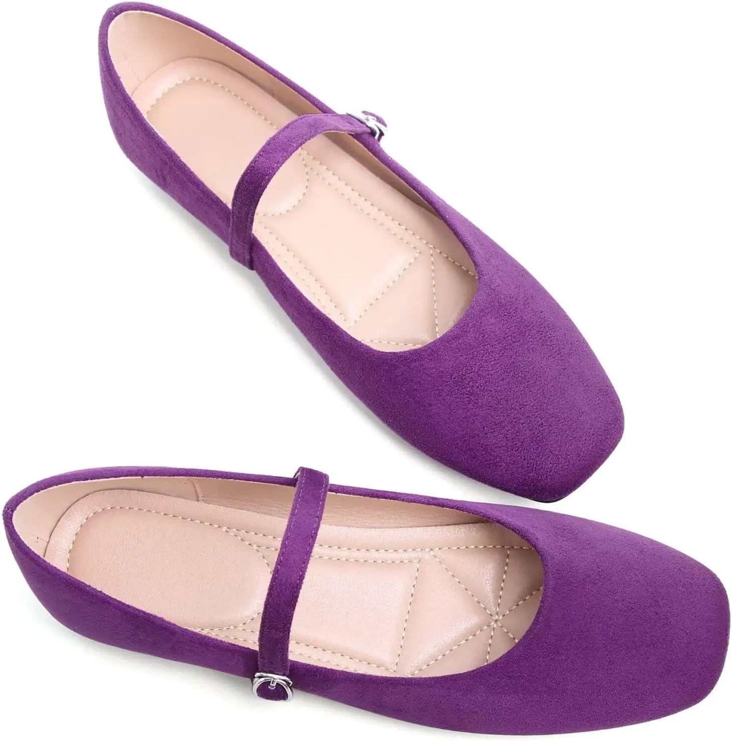 TN TANGNEST Leather Flats for Women Comfortable Square Toe Slip On Flats Soft Work Flats Retro Mary Jane Flats