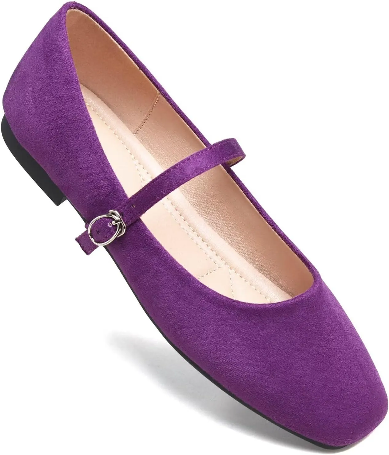 TN TANGNEST Leather Flats for Women Comfortable Square Toe Slip On Flats Soft Work Flats Retro Mary Jane Flats