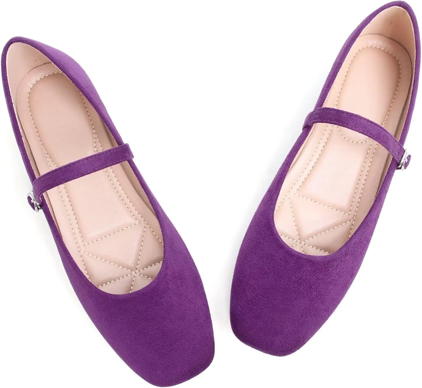 TN TANGNEST Leather Flats for Women Comfortable Square Toe Slip On Flats Soft Work Flats Retro Mary Jane Flats