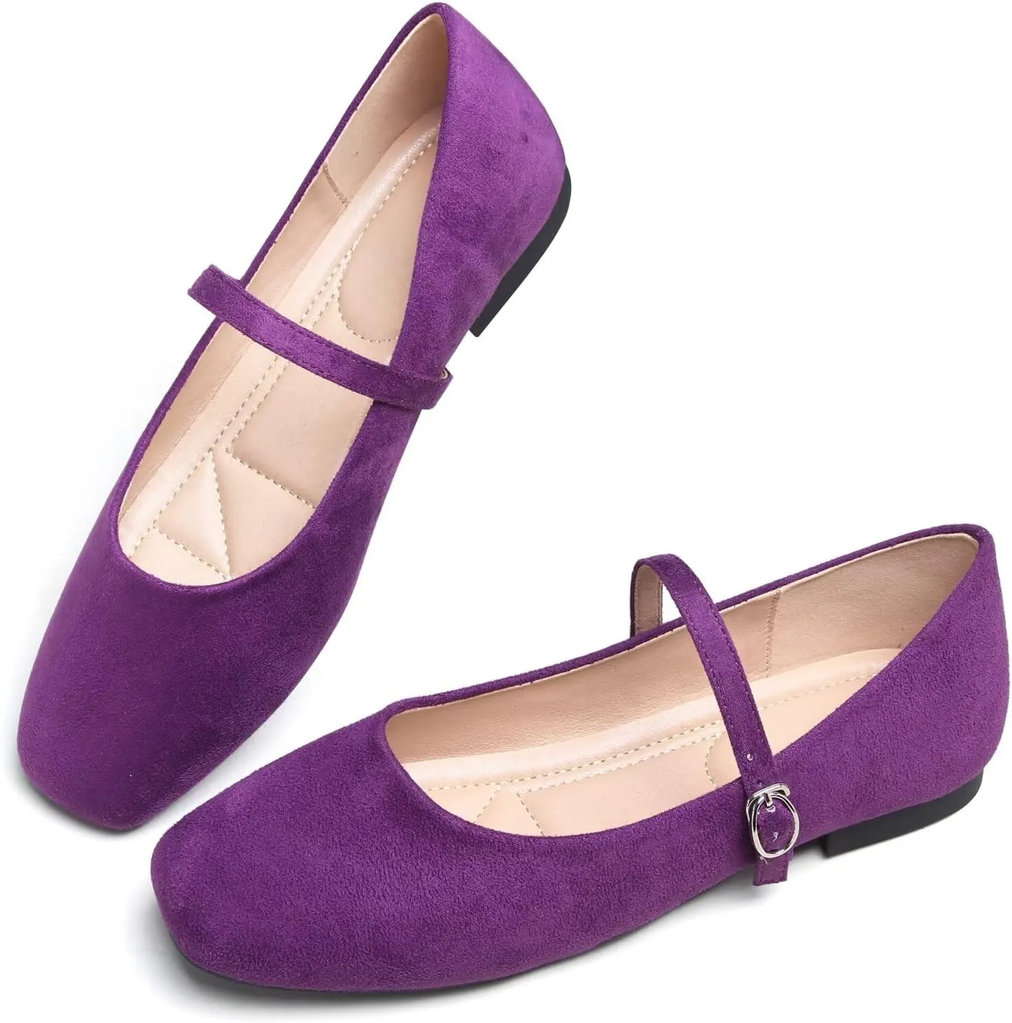 TN TANGNEST Leather Flats for Women Comfortable Square Toe Slip On Flats Soft Work Flats Retro Mary Jane Flats