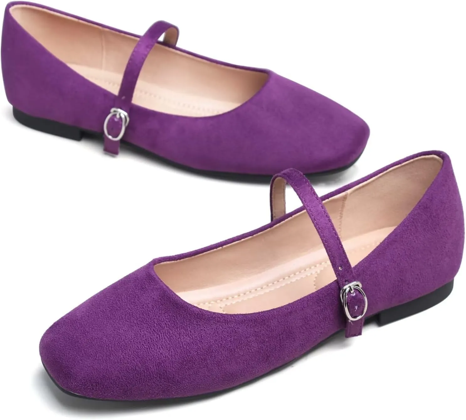 TN TANGNEST Leather Flats for Women Comfortable Square Toe Slip On Flats Soft Work Flats Retro Mary Jane Flats