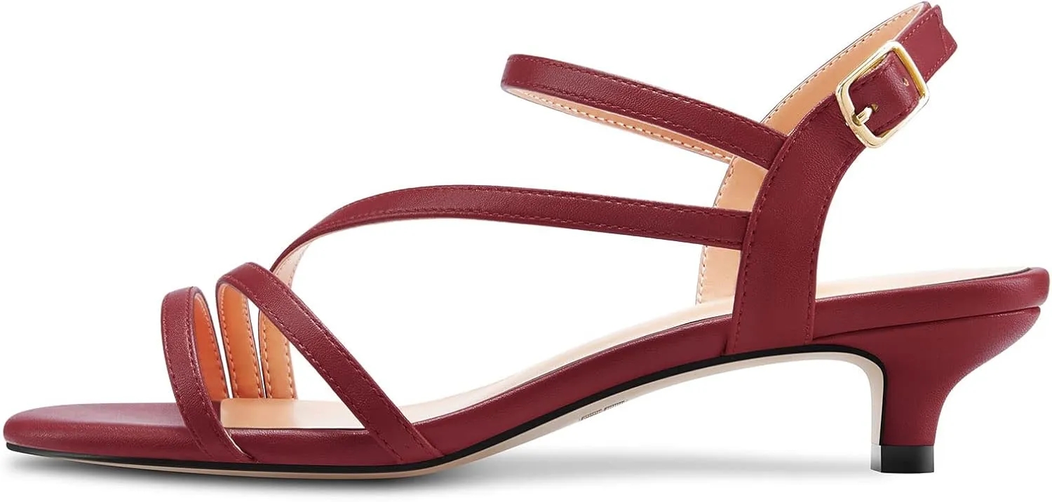 TNYNFBEB Women Low Kitten Heel Peep Open Toe Sandals Ankle Strap Buckle Prom Party Cute Basic Classic 1.4 Inches Heels