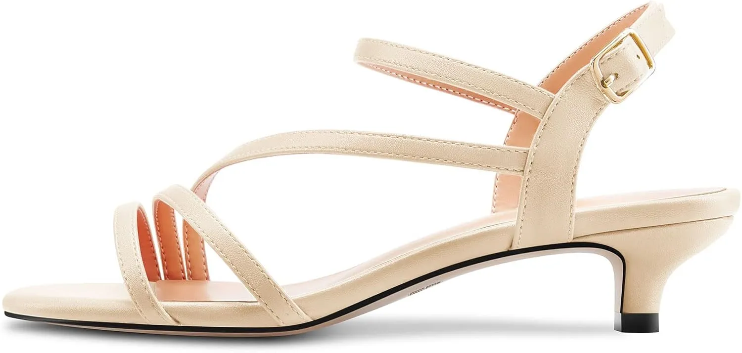 TNYNFBEB Women Low Kitten Heel Peep Open Toe Sandals Ankle Strap Buckle Prom Party Cute Basic Classic 1.4 Inches Heels