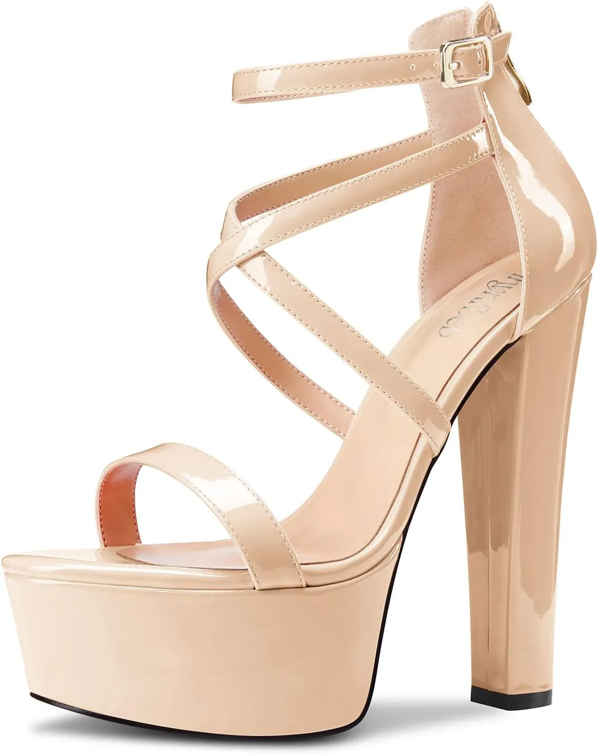 TNYNFBEB Womens Chunky Block High Platform Heel Peep Open Toe Sandals Cross-Strap Zipper Party Basic Classic 5.9 Inches Heels