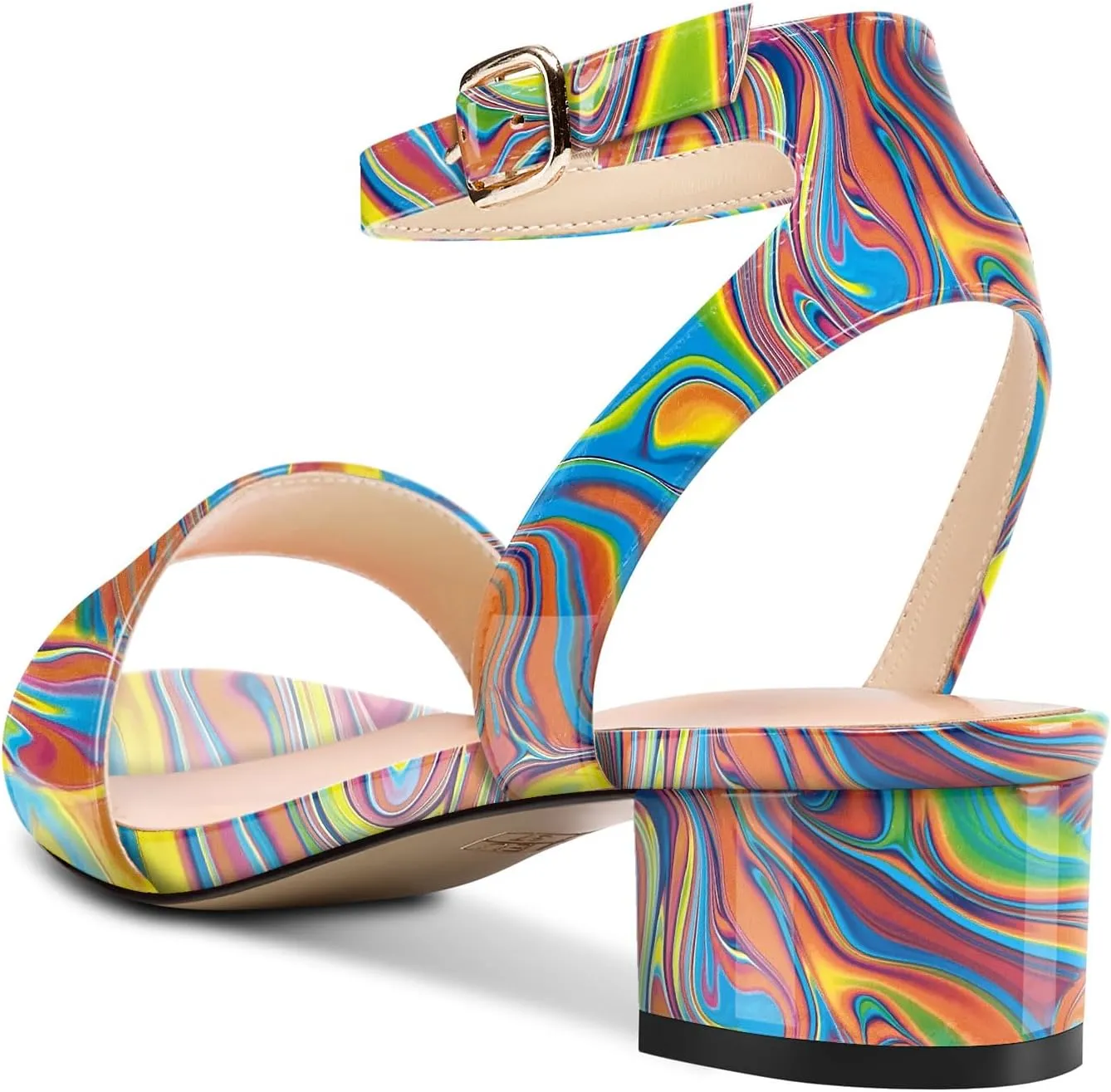 TNYNFBEB Womens Chunky Block Low Heel Peep Open Toe Sandals Ankle Strap Slingback Buckle Prom Dress 1.2 Inches Heels