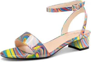 TNYNFBEB Womens Chunky Block Low Heel Peep Open Toe Sandals Ankle Strap Slingback Buckle Prom Dress 1.2 Inches Heels