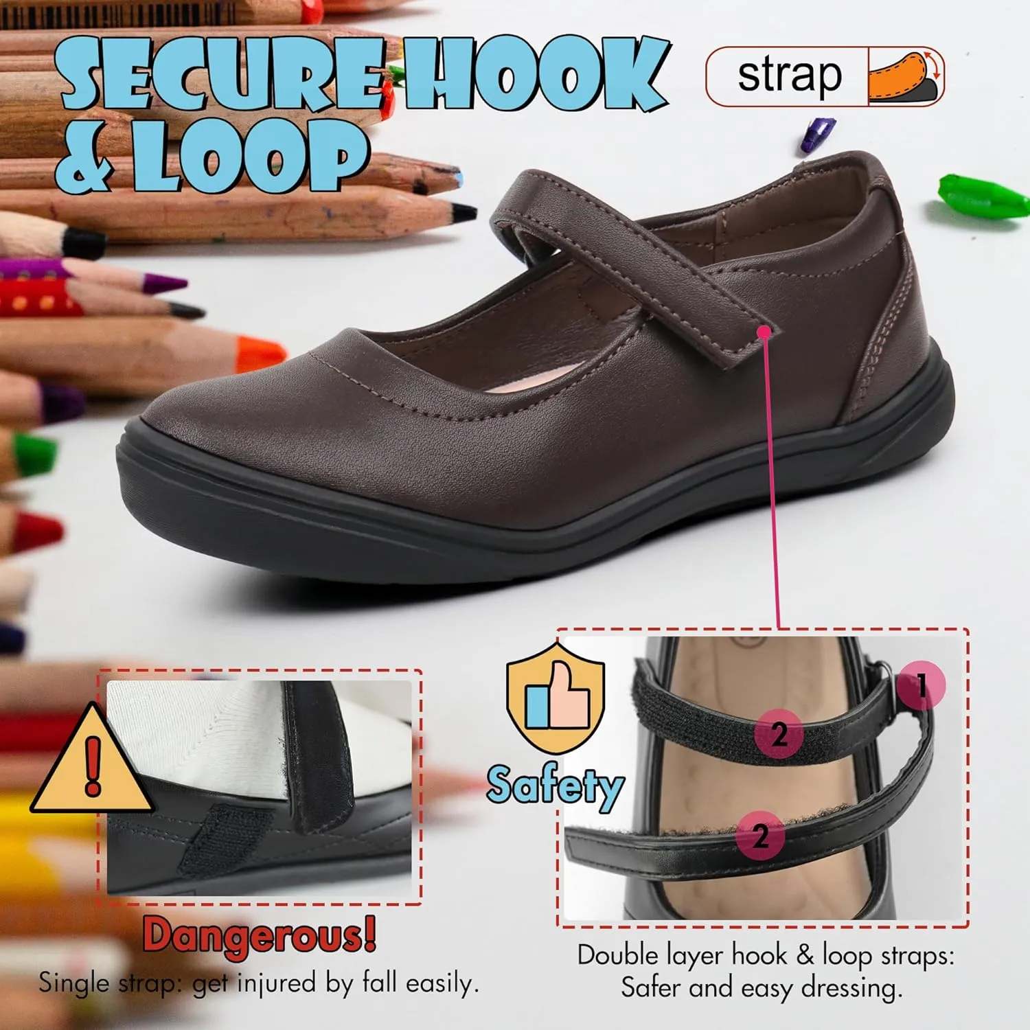 Tobfis Girl's Mary Jane Flats Lightweight School Uniform Shoes Black Dress Shoes (Toddler/Little Kid/Big Kid/Youth)
