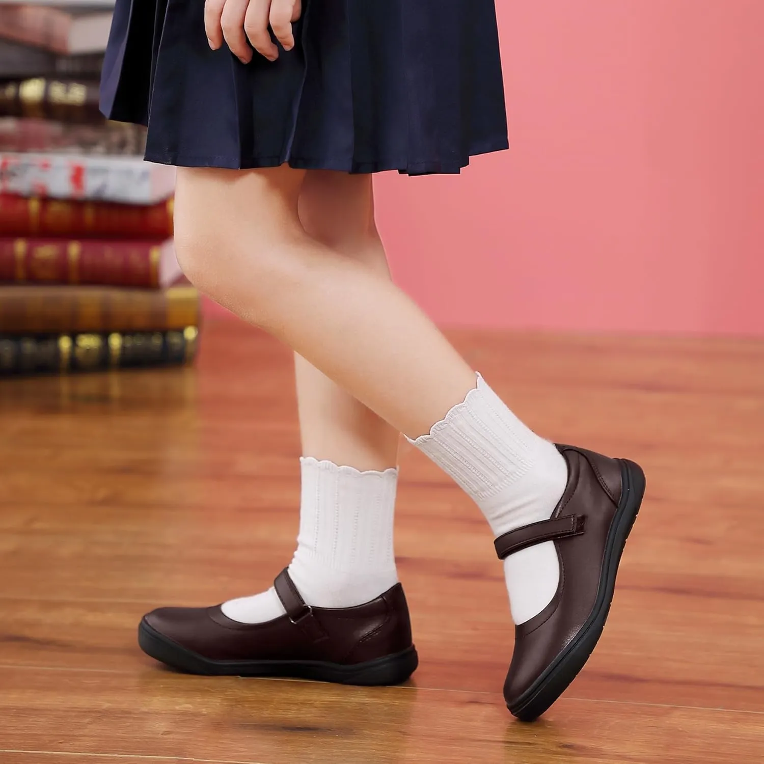 Tobfis Girl's Mary Jane Flats Lightweight School Uniform Shoes Black Dress Shoes (Toddler/Little Kid/Big Kid/Youth)