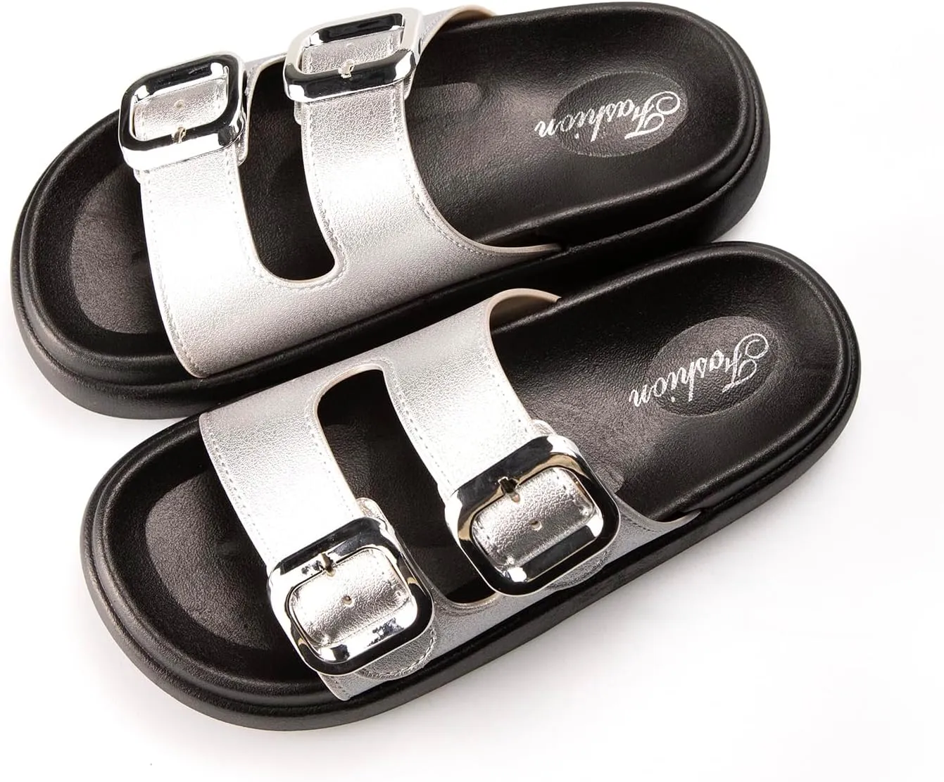 TOCONFFON Women's Fashion Slides Double Buckle Adjustable Platform Sandals Indoor Outdoor Slippers