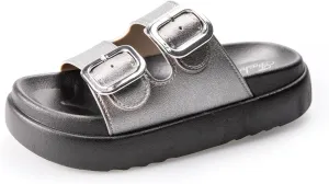 TOCONFFON Women's Fashion Slides Double Buckle Adjustable Platform Sandals Indoor Outdoor Slippers