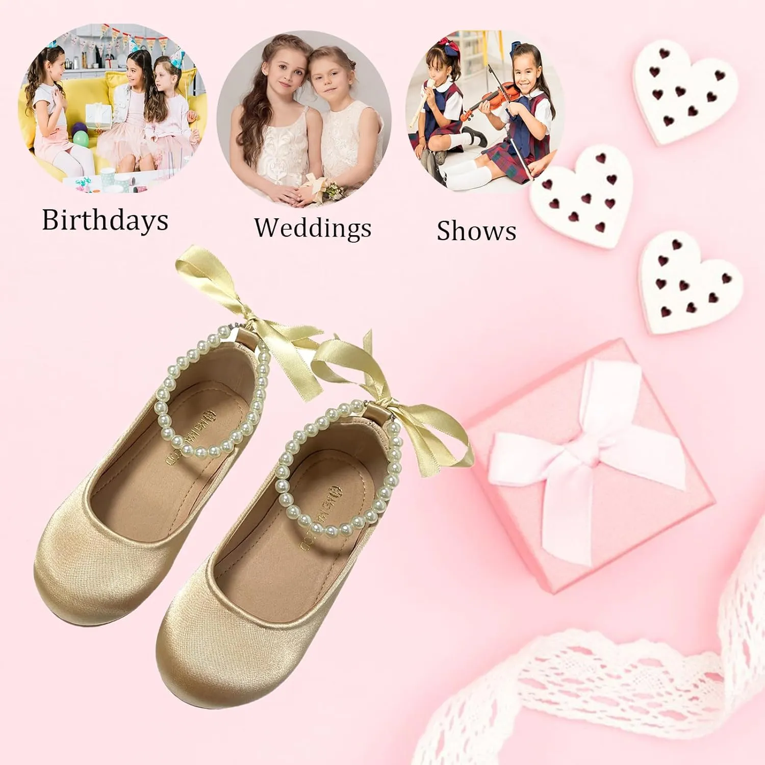 Toddler Flower Girl's Dress Shoes Mary Jane Ballet Shoes for Party,School, Birthday, Performance,Wedding