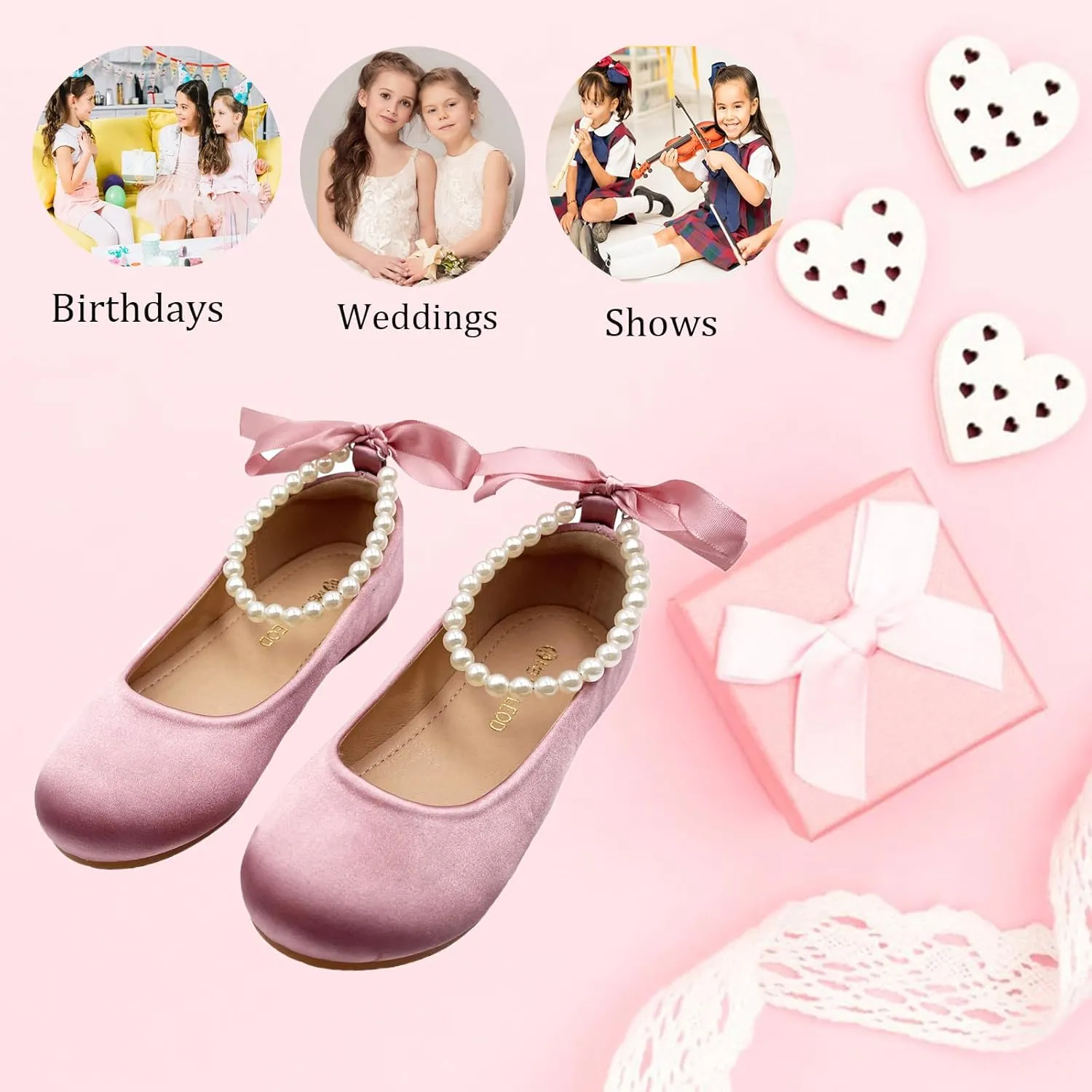 Toddler Flower Girl's Dress Shoes Mary Jane Ballet Shoes for Party,School, Birthday, Performance,Wedding