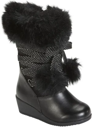 Toddler Girls Black Fashion Boots with Faux Fur Trim