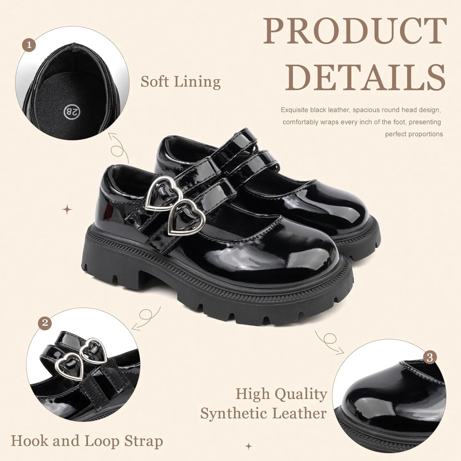Toddler Girls Dress Shoes School Uniform Mary Jane Flats Little Kids Oxfords Comfortable Slip on Platform Flats for Wedding Party School