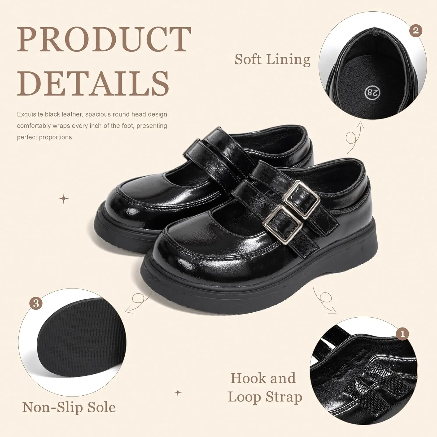 Toddler Girls Dress Shoes School Uniform Mary Jane Flats Little Kids Oxfords Comfortable Slip on Platform Flats for Wedding Party School