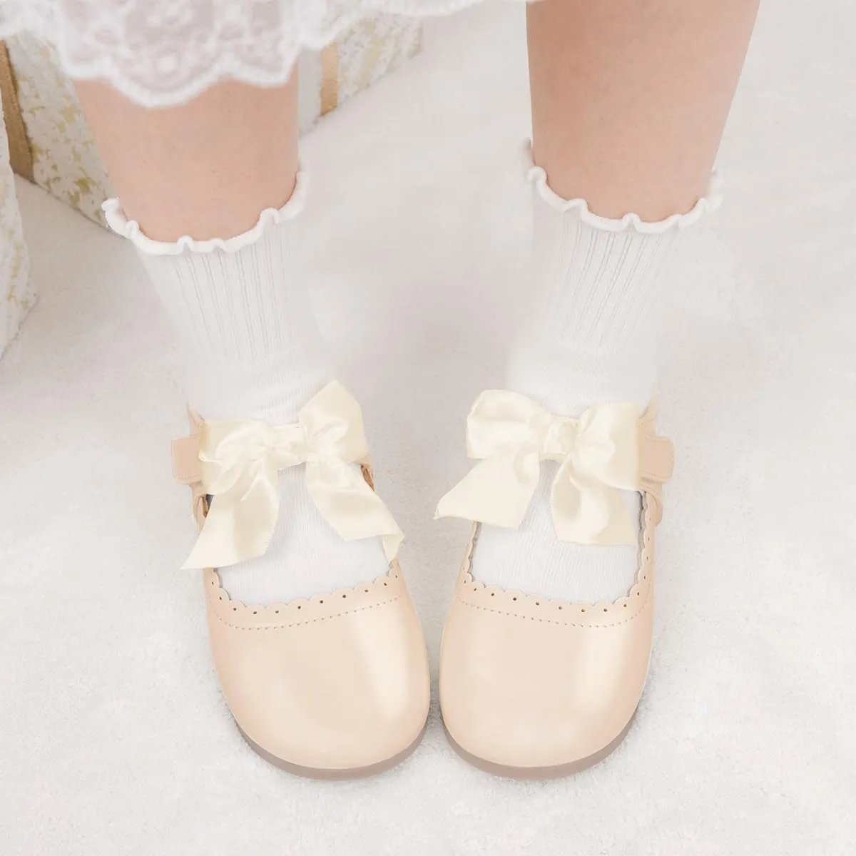 Toddler Girls Mary Jane Dress Shoes Ballet Flats Little Girls Soft Slip-On Bowknot Princess Shoes Wedding Party Casual Walking School Uniform Moccasins Baptism Shoes