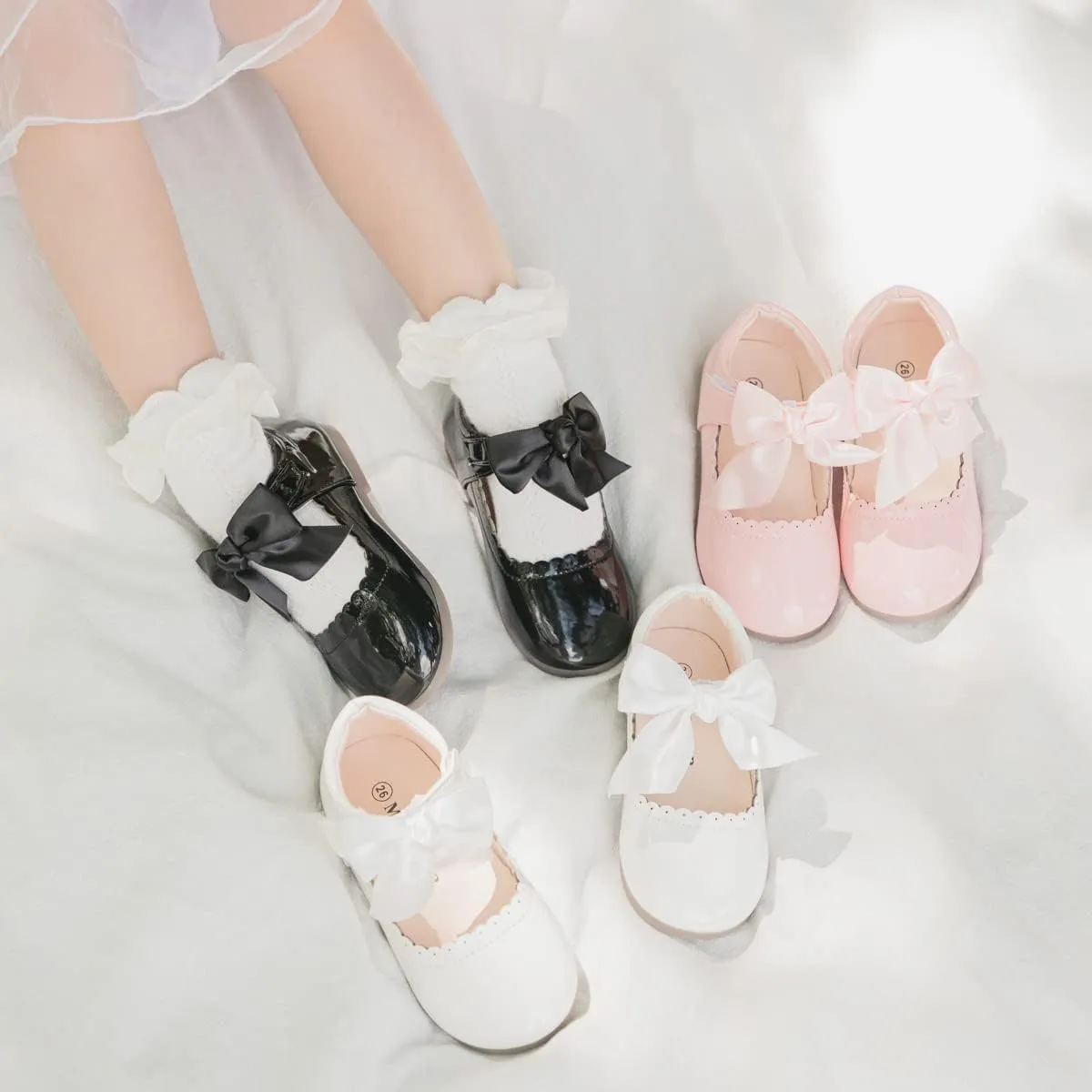 Toddler Girls Mary Jane Dress Shoes Ballet Flats Little Girls Soft Slip-On Bowknot Princess Shoes Wedding Party Casual Walking School Uniform Moccasins Baptism Shoes