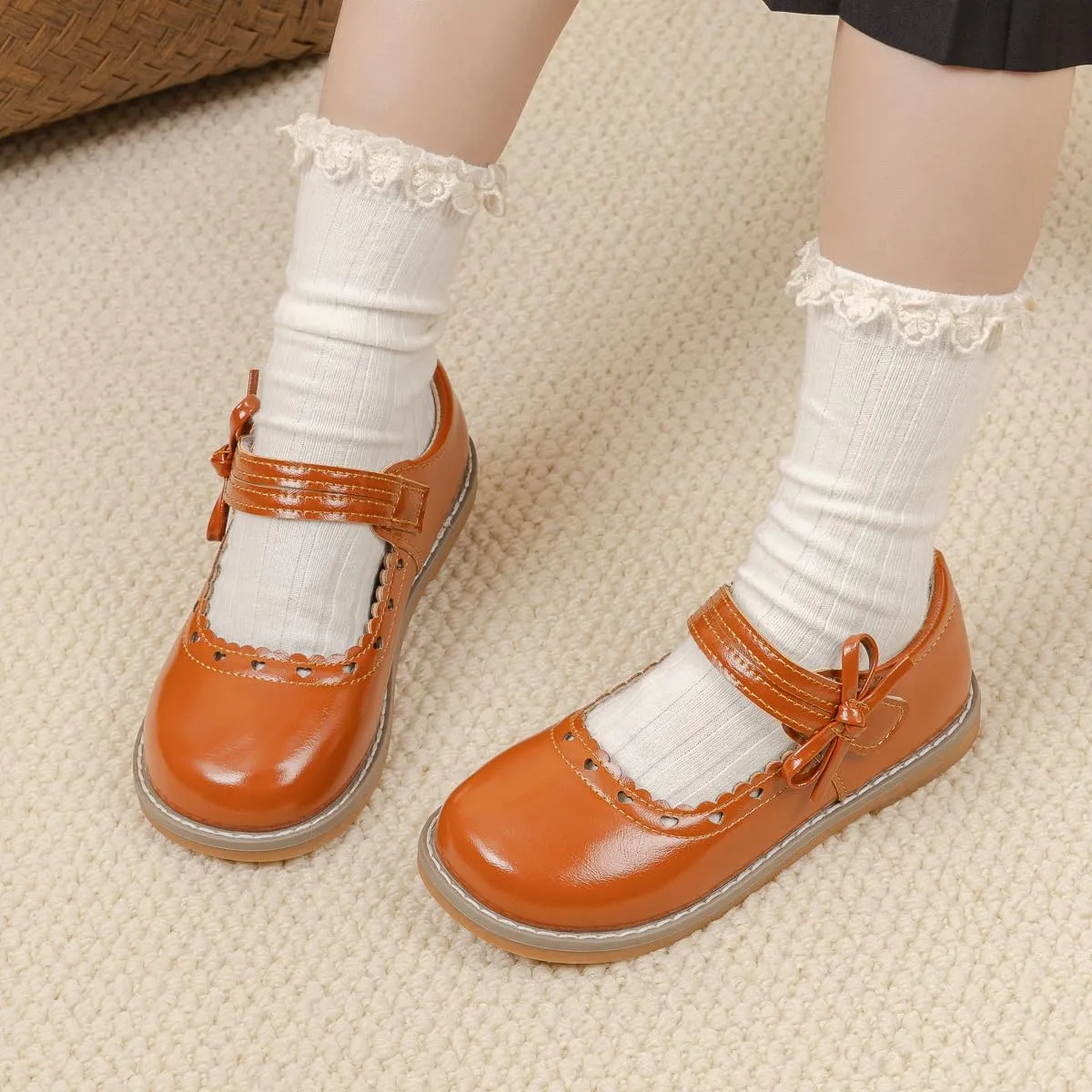 Toddler Girls Mary Jane Dress Shoes Ballet Flats Little Girls Soft Slip-On Bowknot Princess Shoes Wedding Party Casual Walking School Uniform Moccasins Baptism Shoes