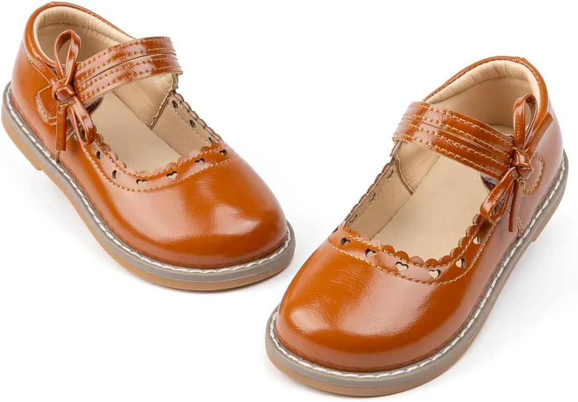 Toddler Girls Mary Jane Dress Shoes Ballet Flats Little Girls Soft Slip-On Bowknot Princess Shoes Wedding Party Casual Walking School Uniform Moccasins Baptism Shoes
