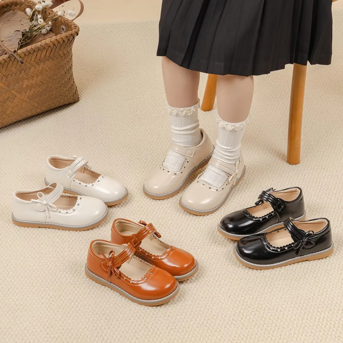 Toddler Girls Mary Jane Dress Shoes Ballet Flats Little Girls Soft Slip-On Bowknot Princess Shoes Wedding Party Casual Walking School Uniform Moccasins Baptism Shoes