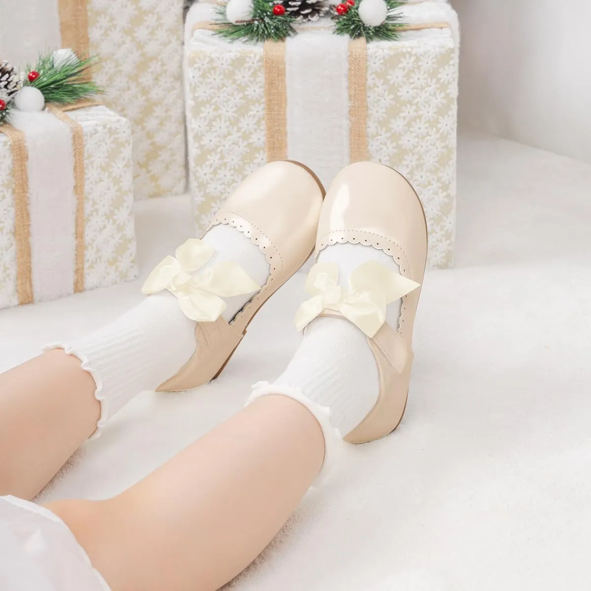 Toddler Girls Mary Jane Dress Shoes Ballet Flats Little Girls Soft Slip-On Bowknot Princess Shoes Wedding Party Casual Walking School Uniform Moccasins Baptism Shoes