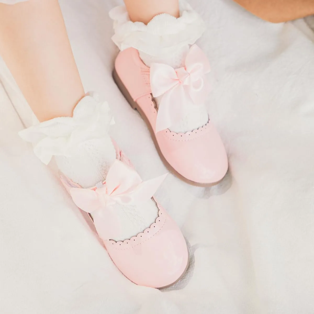 Toddler Girls Mary Jane Dress Shoes Ballet Flats Little Girls Soft Slip-On Bowknot Princess Shoes Wedding Party Casual Walking School Uniform Moccasins Baptism Shoes