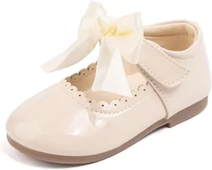Toddler Girls Mary Jane Dress Shoes Ballet Flats Little Girls Soft Slip-On Bowknot Princess Shoes Wedding Party Casual Walking School Uniform Moccasins Baptism Shoes