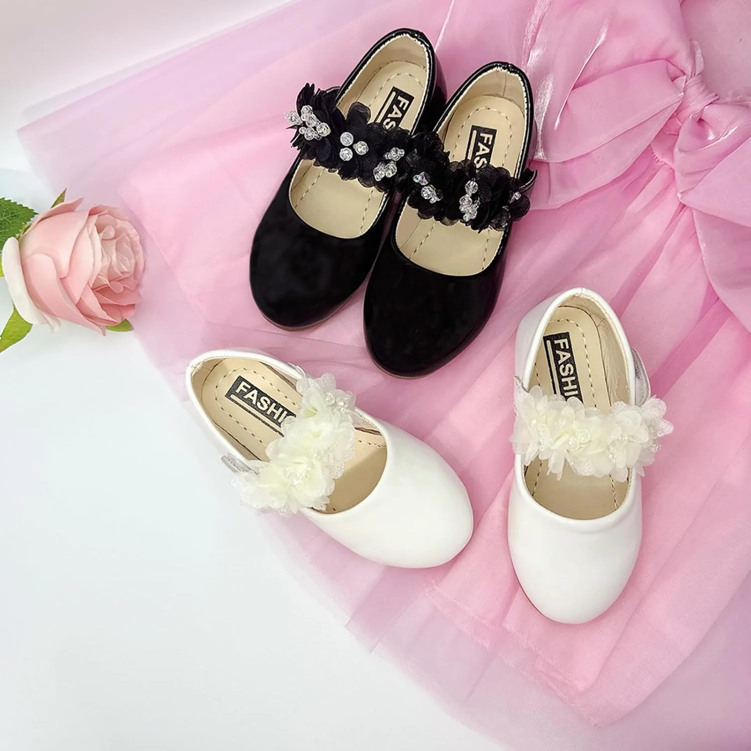 Toddler Girls Mary Jane Dress Shoes Little Kids Ballet Flats Bowkont Flower Wedding Party School Princess Shoes