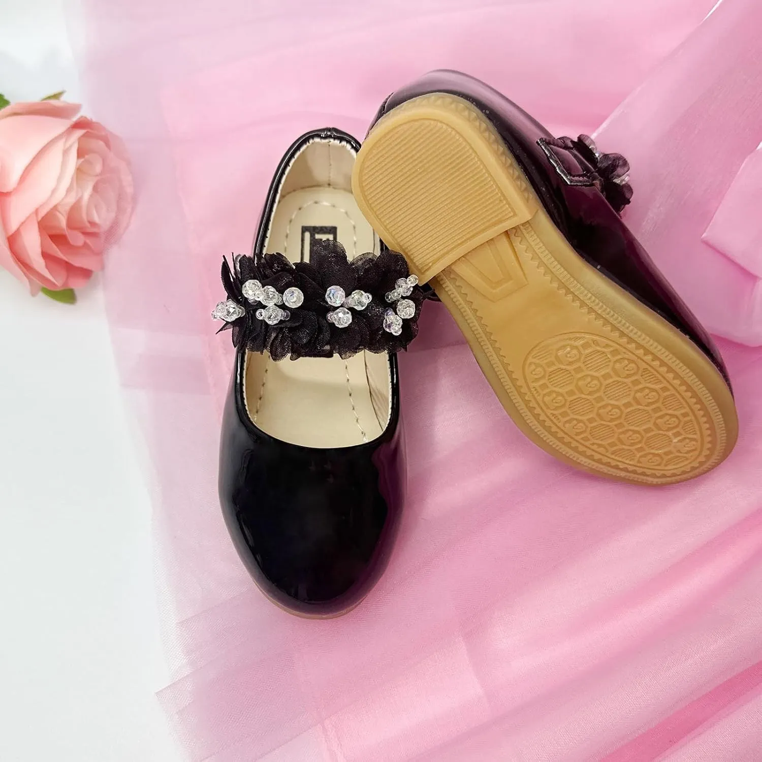 Toddler Girls Mary Jane Dress Shoes Little Kids Ballet Flats Bowkont Flower Wedding Party School Princess Shoes