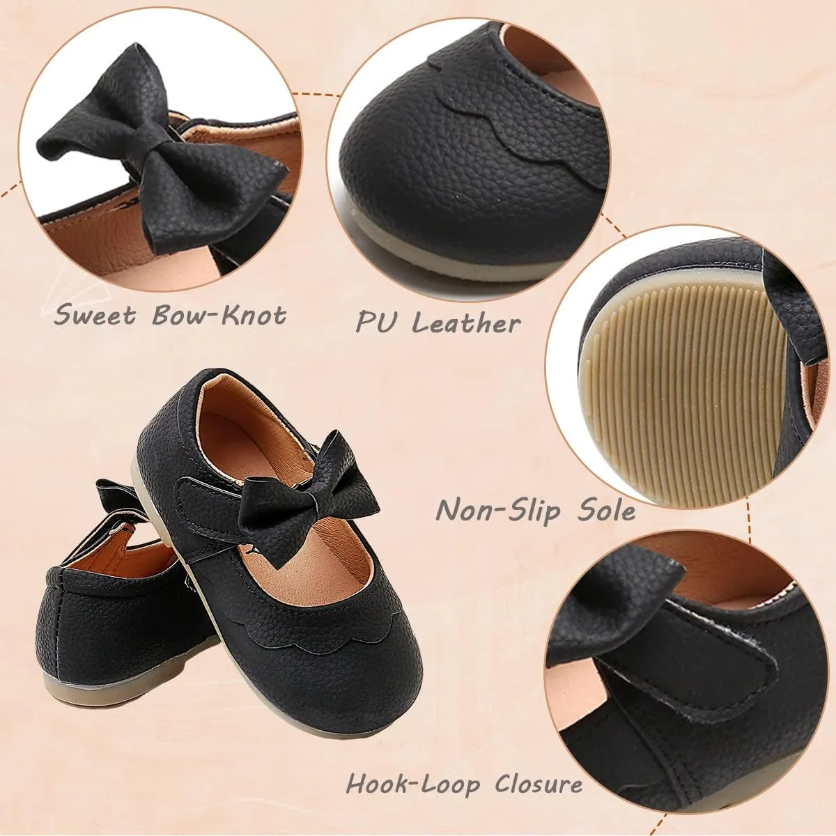 Toddler Girls Mary Jane Dress Shoes Little Kids Ballet Flats Bowkont Flower Wedding Party School Princess Shoes