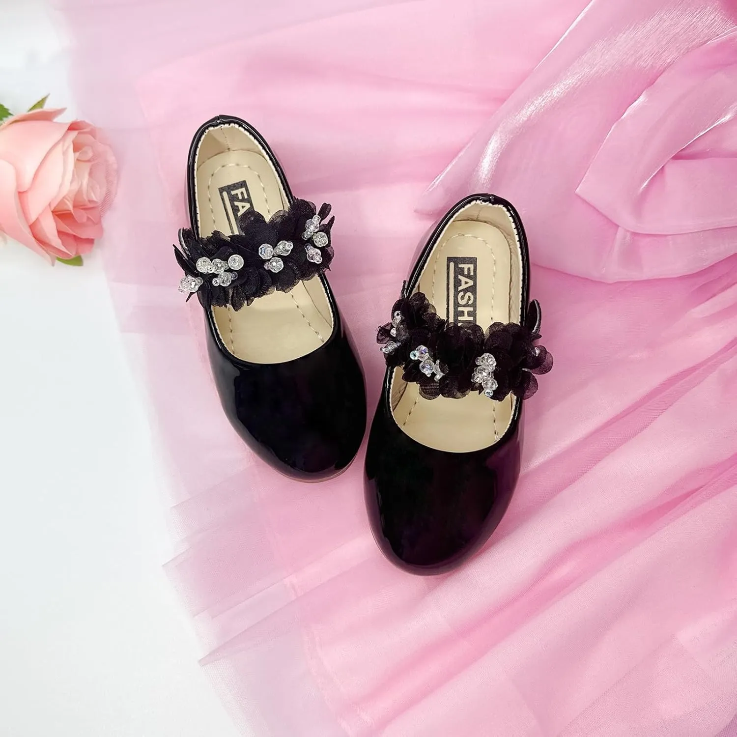 Toddler Girls Mary Jane Dress Shoes Little Kids Ballet Flats Bowkont Flower Wedding Party School Princess Shoes