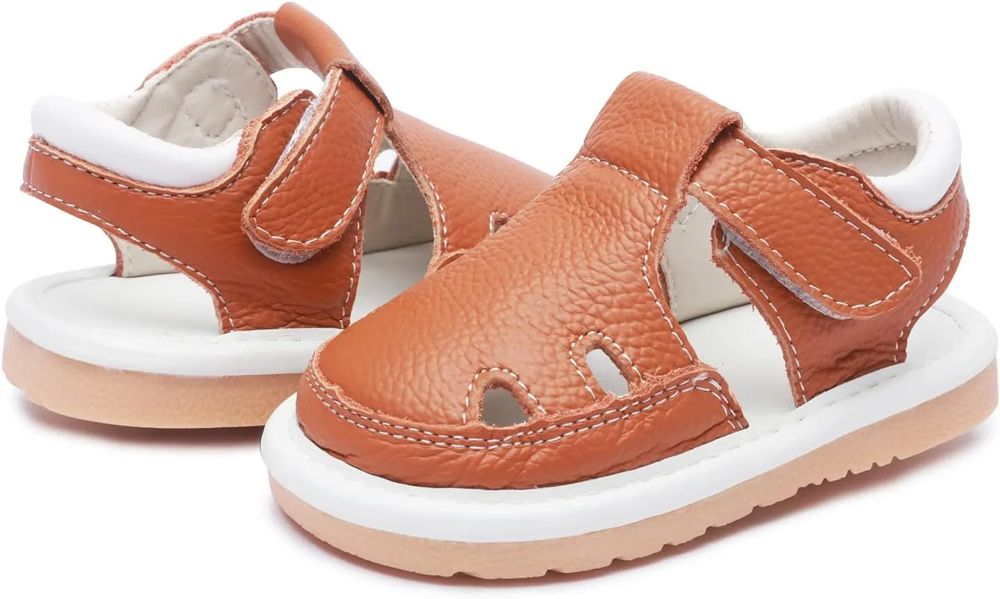 Toddler Girls Squeaky Shoes Flower Punch Baby Mary Jane Flats Sandals (Removable Squeakers)