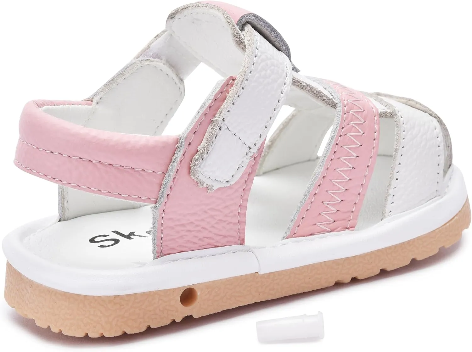 Toddler Girls Squeaky Shoes Flower Punch Baby Mary Jane Flats Sandals (Removable Squeakers)
