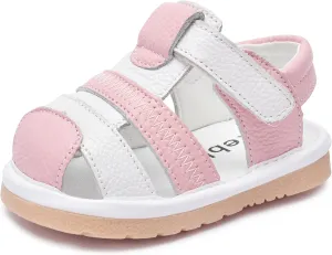 Toddler Girls Squeaky Shoes Flower Punch Baby Mary Jane Flats Sandals (Removable Squeakers)