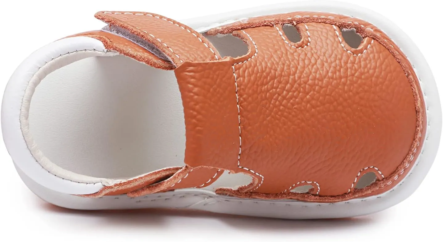 Toddler Girls Squeaky Shoes Flower Punch Baby Mary Jane Flats Sandals (Removable Squeakers)