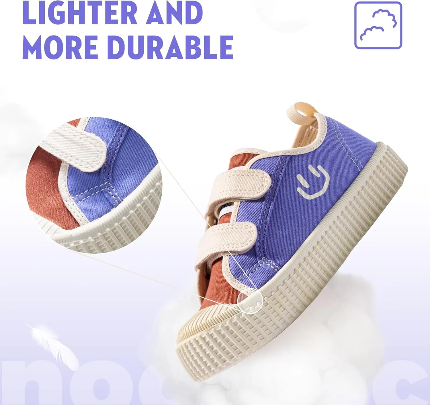 Toddler Shoes for Boys & Girls, Canvas Dual Hook and Loops Sneakers with Candy-Colored Sole