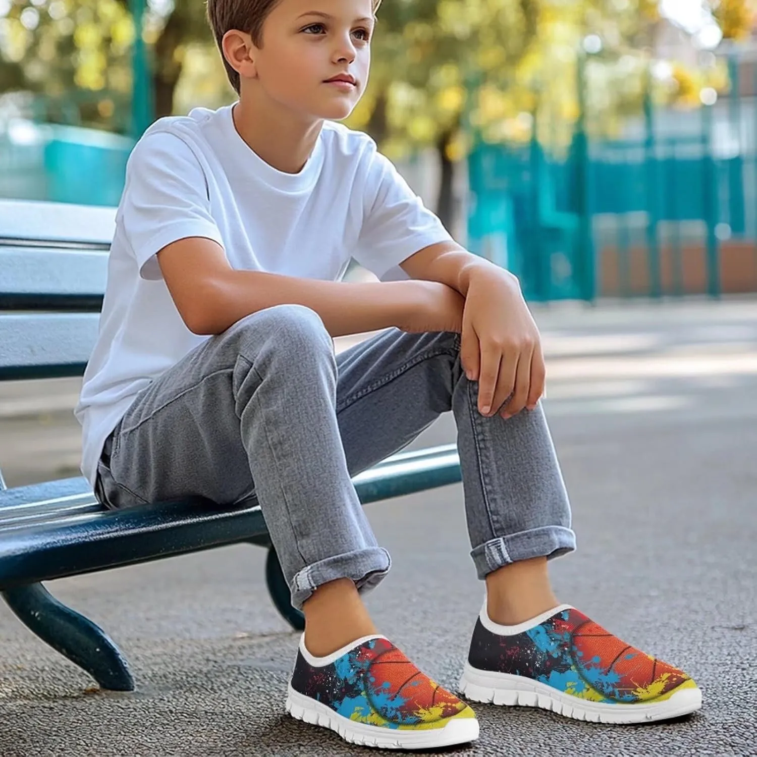 TODIYADDU Soccer Basketball Sports Lover Shoes for Boys Athletic Slip On Sneakers, White
