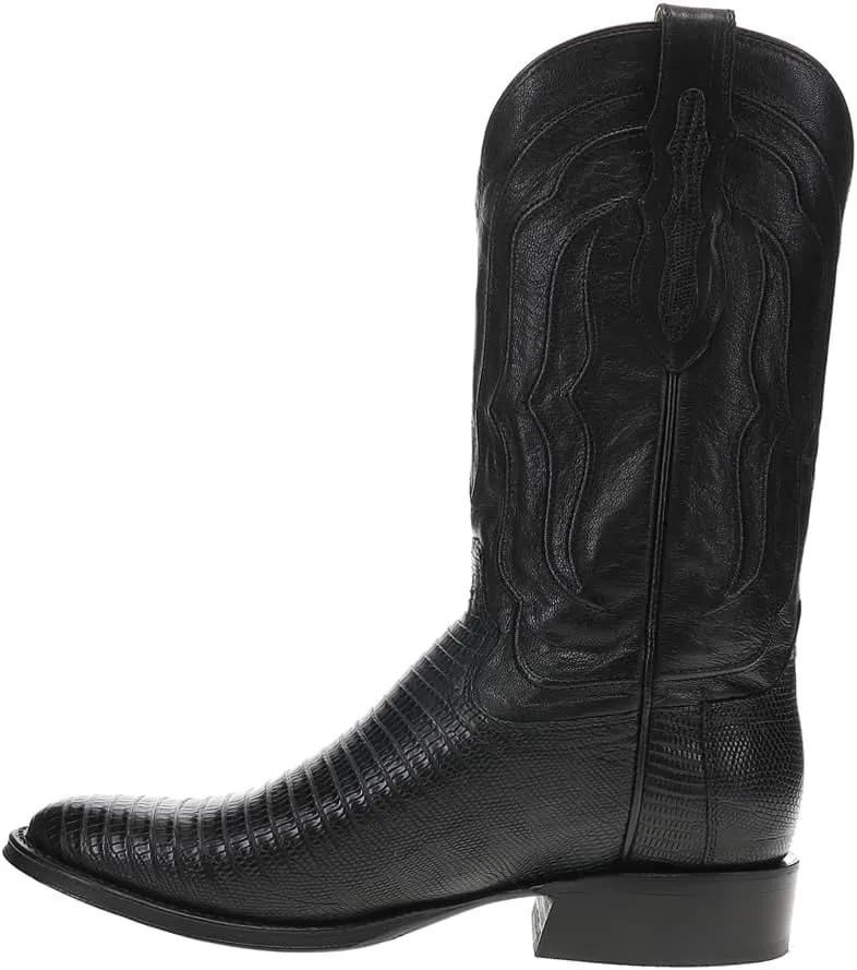 Tony Lama Mens Kirtland 12 Inch Lizard Medium Round Toe Pull On Dress Boots Mid Calf - Black