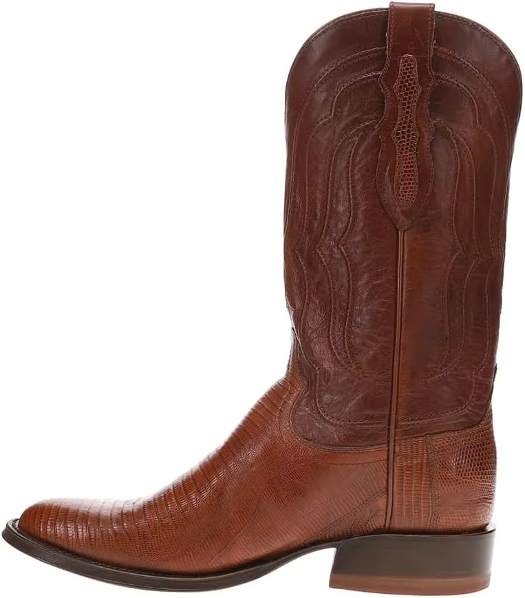 Tony Lama Mens Kirtland 12 Inch Lizard Medium Round Toe Pull On Dress Boots Mid Calf - Brown