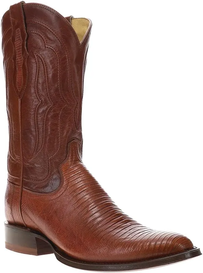 Tony Lama Mens Kirtland 12 Inch Lizard Medium Round Toe Pull On Dress Boots Mid Calf - Brown