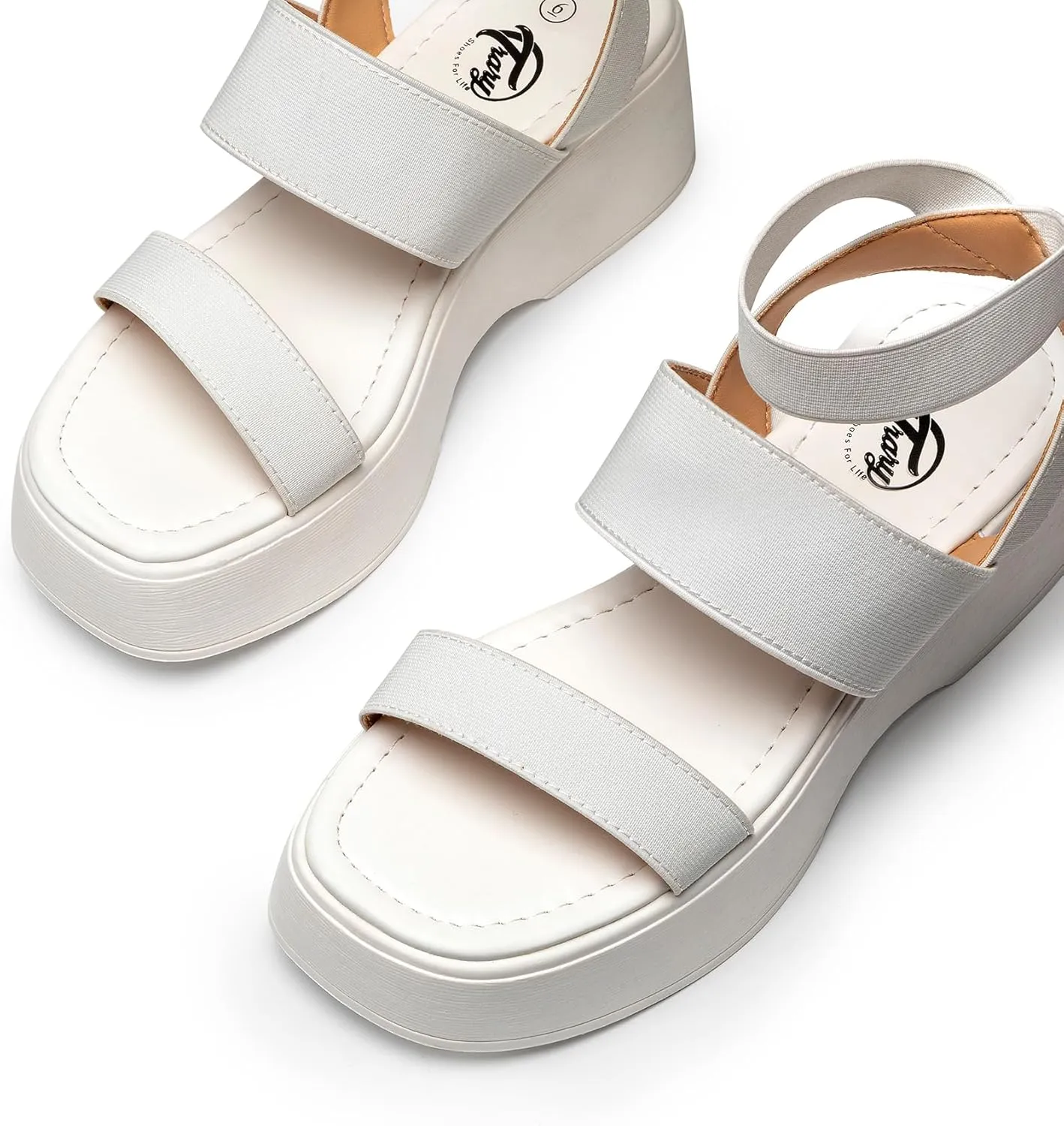 Trary Wedge Sandals for Women, Sandals for Women Dressy Summer, Cute Open Toe Platform Sandals, Lightweight Elastic Ankle Strap Sandals, Womens Heeled Sandals, Comfortable Beach Sandals, Summer Sandals for Women 2023