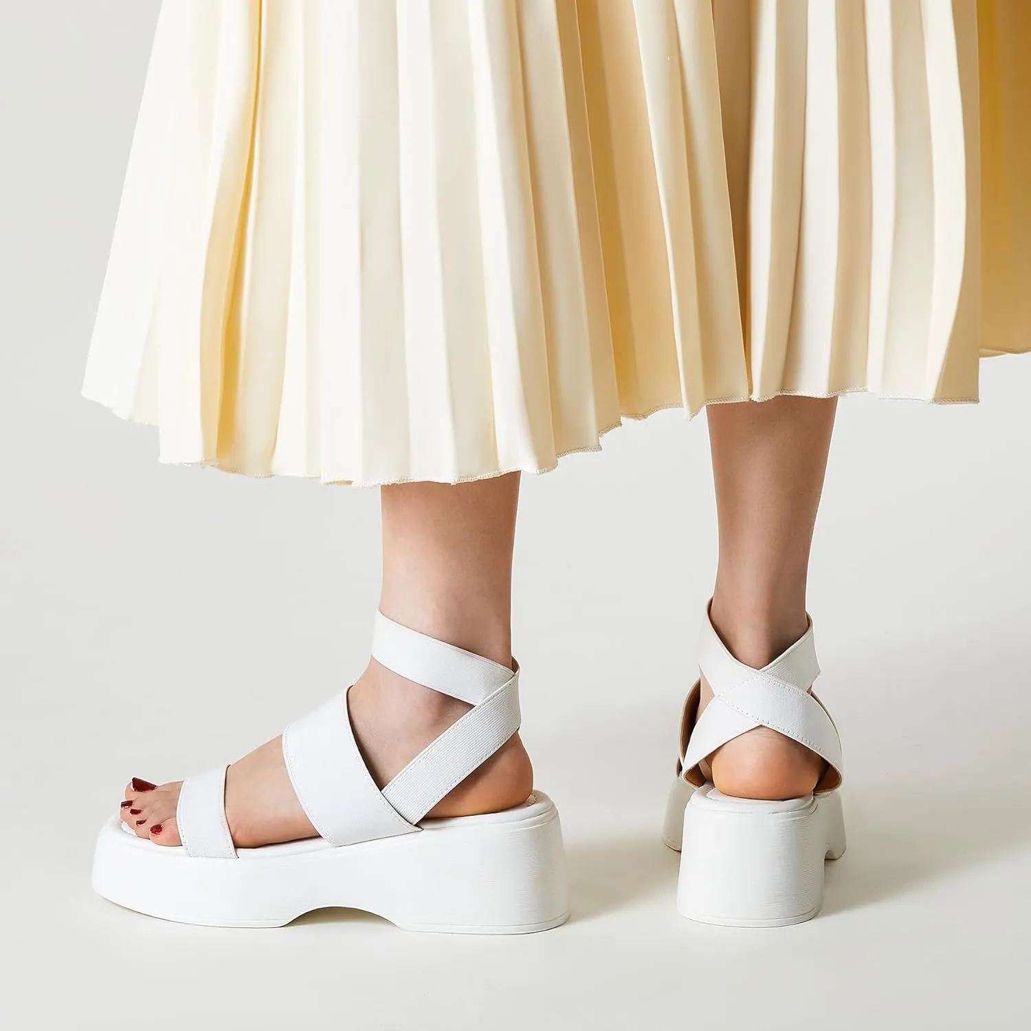 Trary Wedge Sandals for Women, Sandals for Women Dressy Summer, Cute Open Toe Platform Sandals, Lightweight Elastic Ankle Strap Sandals, Womens Heeled Sandals, Comfortable Beach Sandals, Summer Sandals for Women 2023