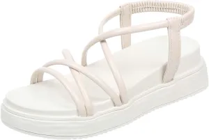 Trendy Women Platform Sandal with Criss-Cross Elastic Straps Casual Dressy Flat Footwear Summer Beach Sandals