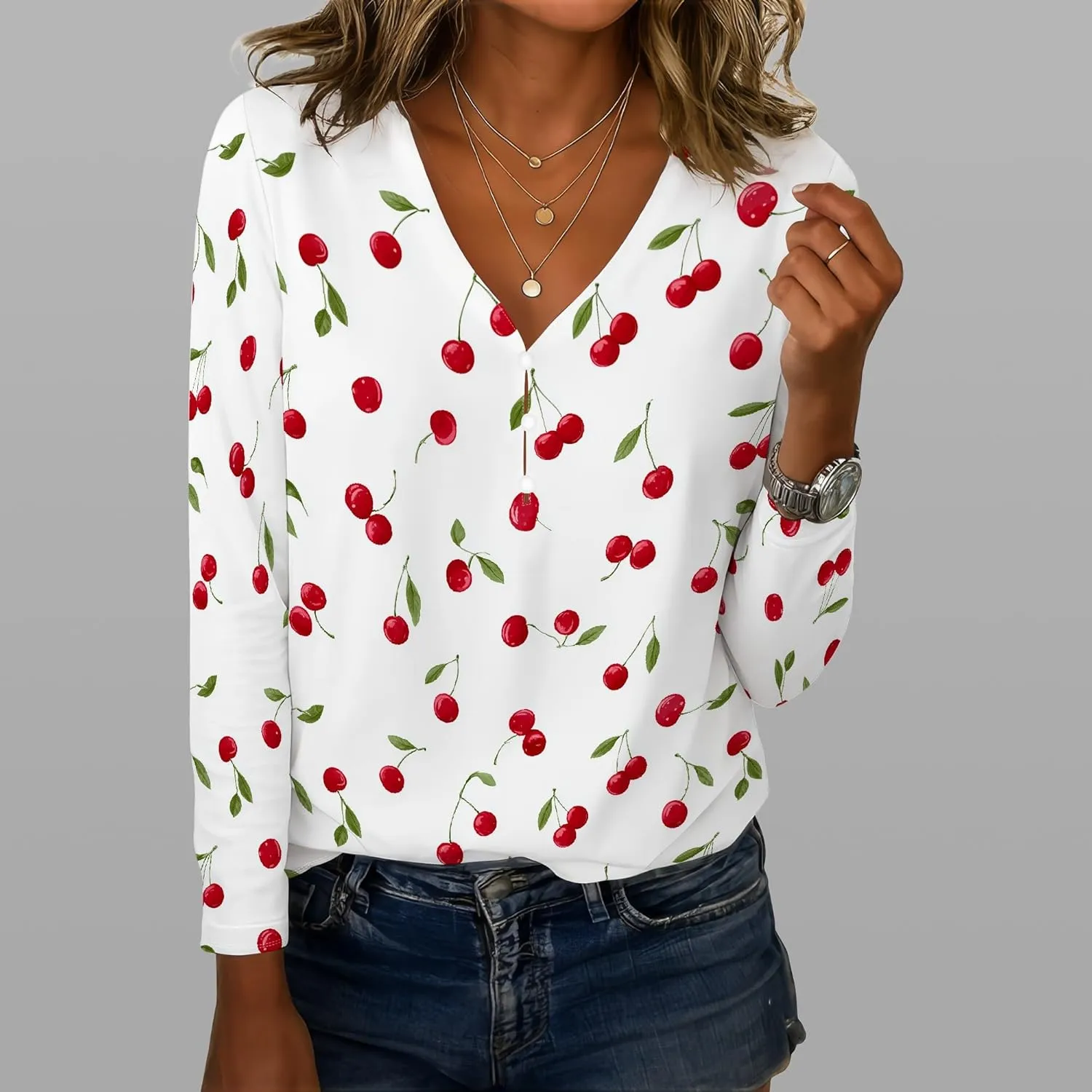 Tunic Tops for Women Linen Blend Button Boho Floral Printed V-Neck Vintage Long Sleeve T Shirts Summer Vacation Blouse