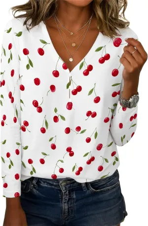 Tunic Tops for Women Linen Blend Button Boho Floral Printed V-Neck Vintage Long Sleeve T Shirts Summer Vacation Blouse