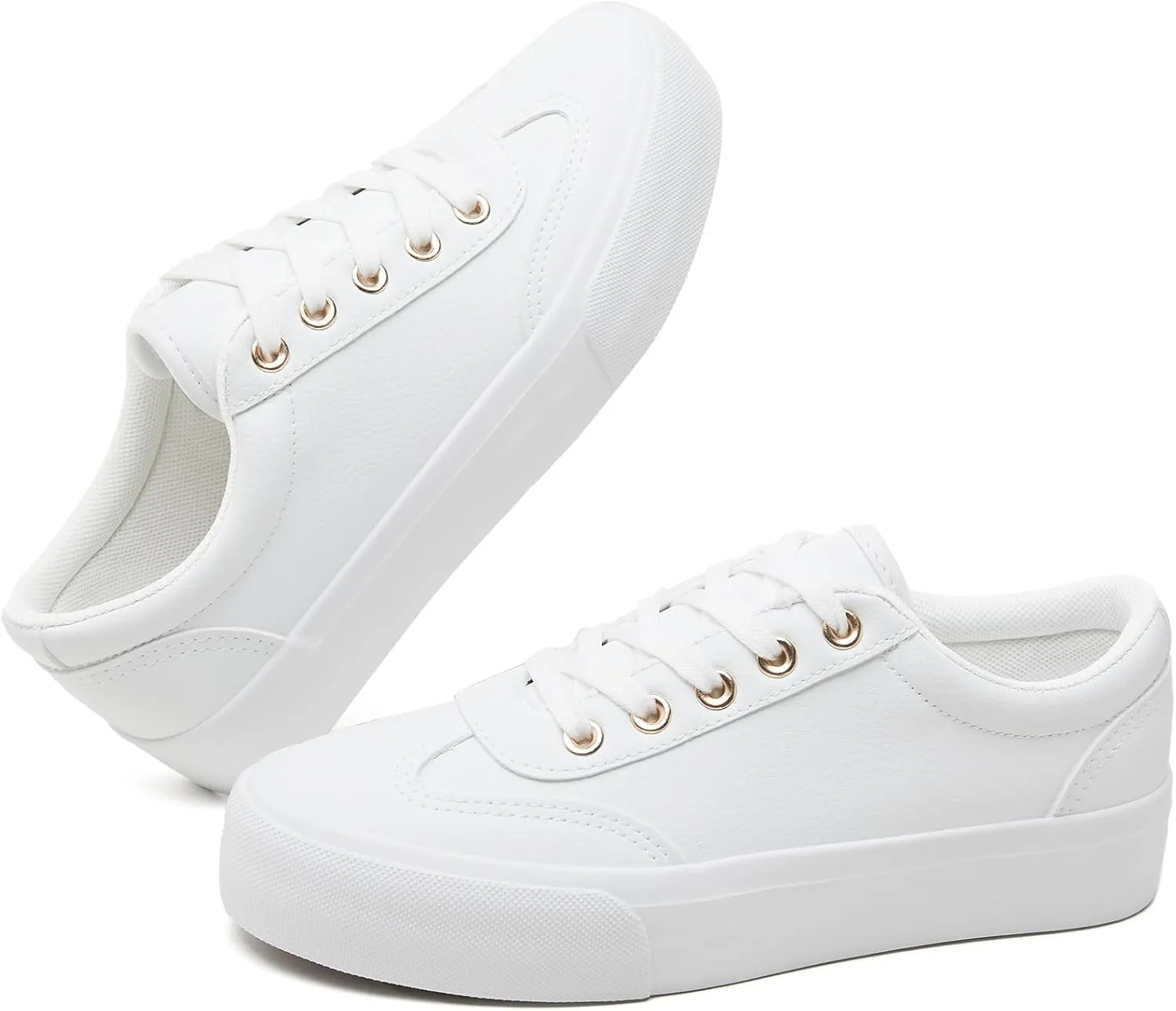 TUOPIN Women's Tennis Shoes White PU Leather Platform Sneakers Comfortable Lace-Up Walking Shoes Fashion Chunky Athletic Sneakers for Women