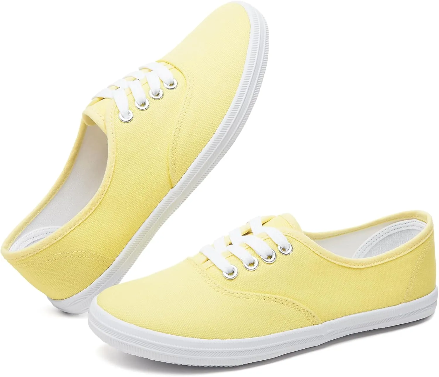TUOPIN Womens White Canvas Sneakers Low Top Lace-up Canvas Shoes Lightweight Casual Tennis Shoes