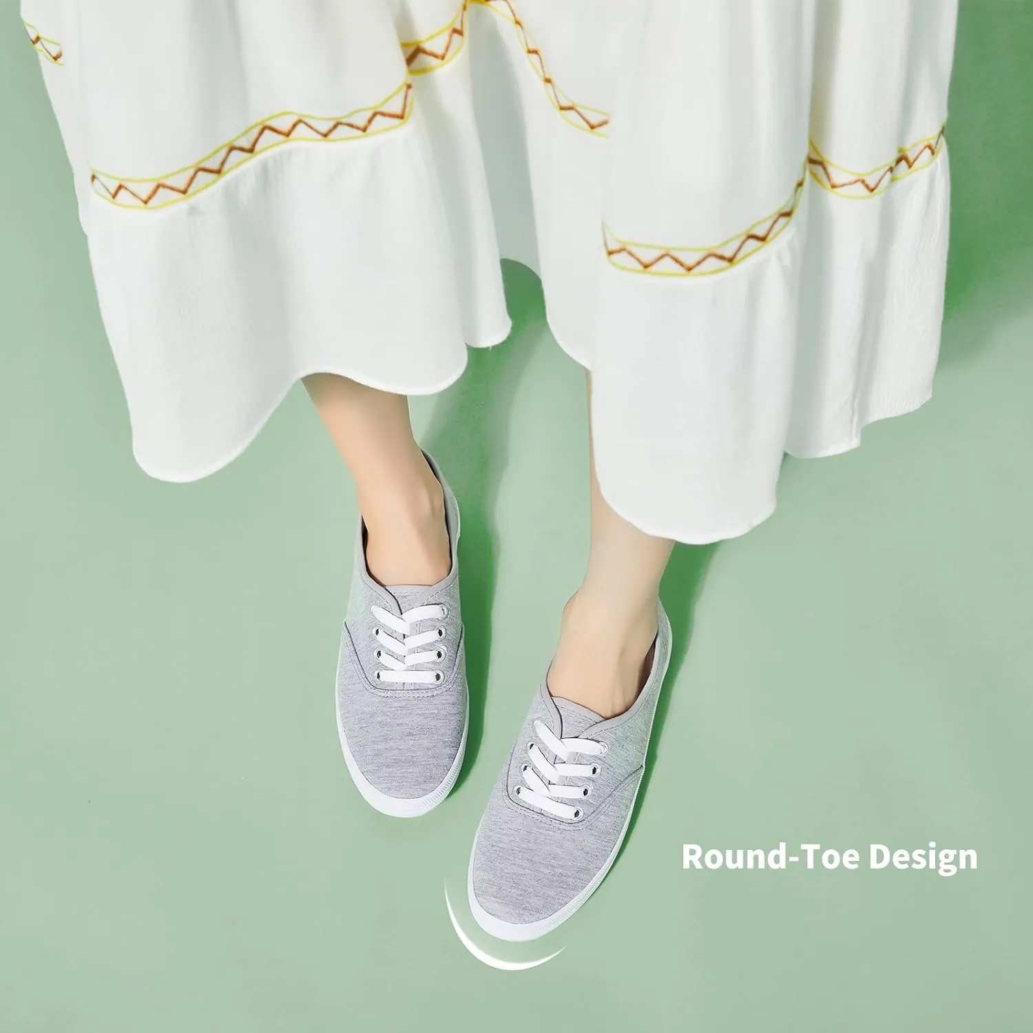 TUOPIN Womens White Canvas Sneakers Low Top Lace-up Canvas Shoes Lightweight Casual Tennis Shoes