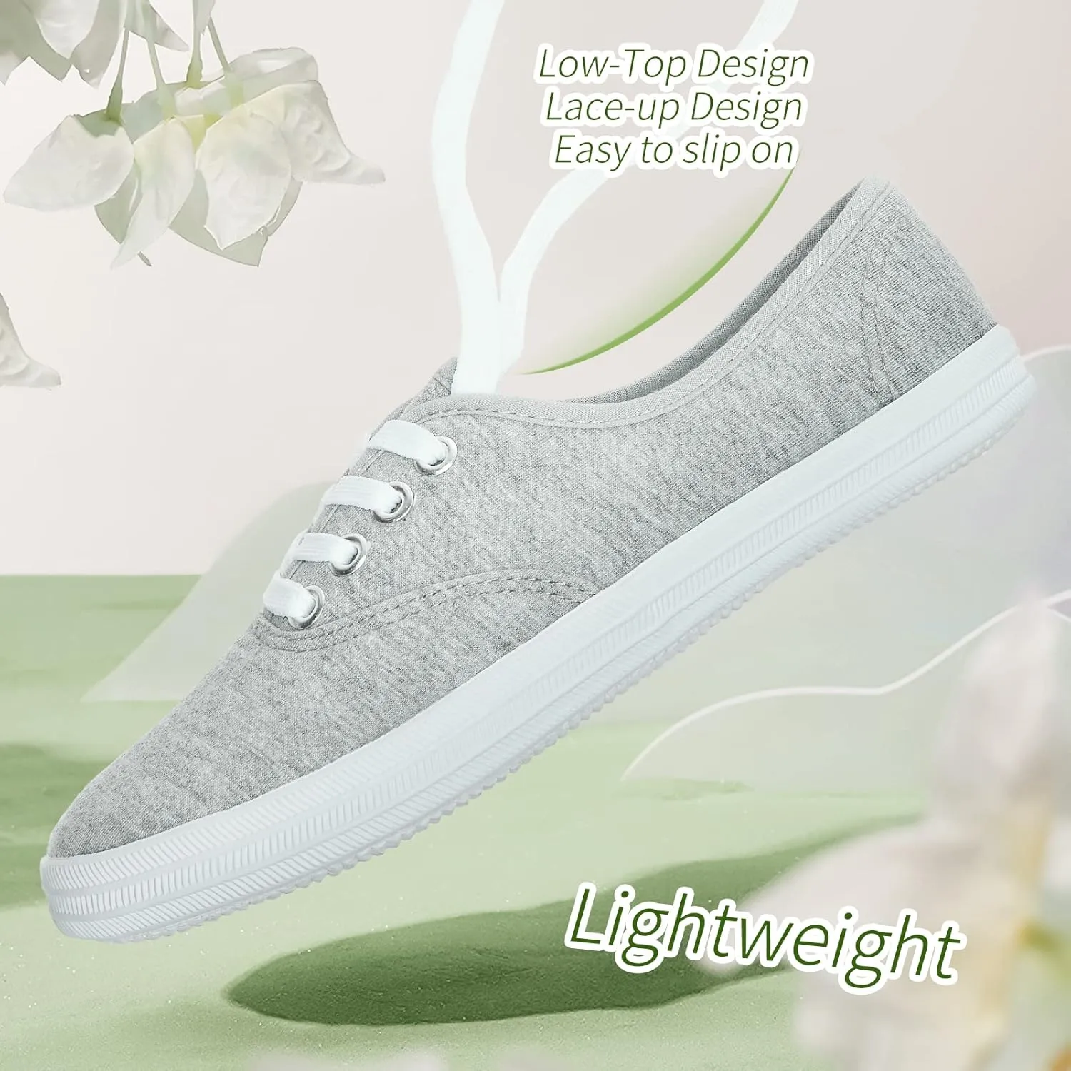 TUOPIN Womens White Canvas Sneakers Low Top Lace-up Canvas Shoes Lightweight Casual Tennis Shoes