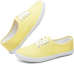 TUOPIN Womens White Canvas Sneakers Low Top Lace-up Canvas Shoes Lightweight Casual Tennis Shoes